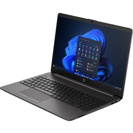 Portátil HP 250R G9 abierto, vista en ángulo del teclado completo con bloque numérico