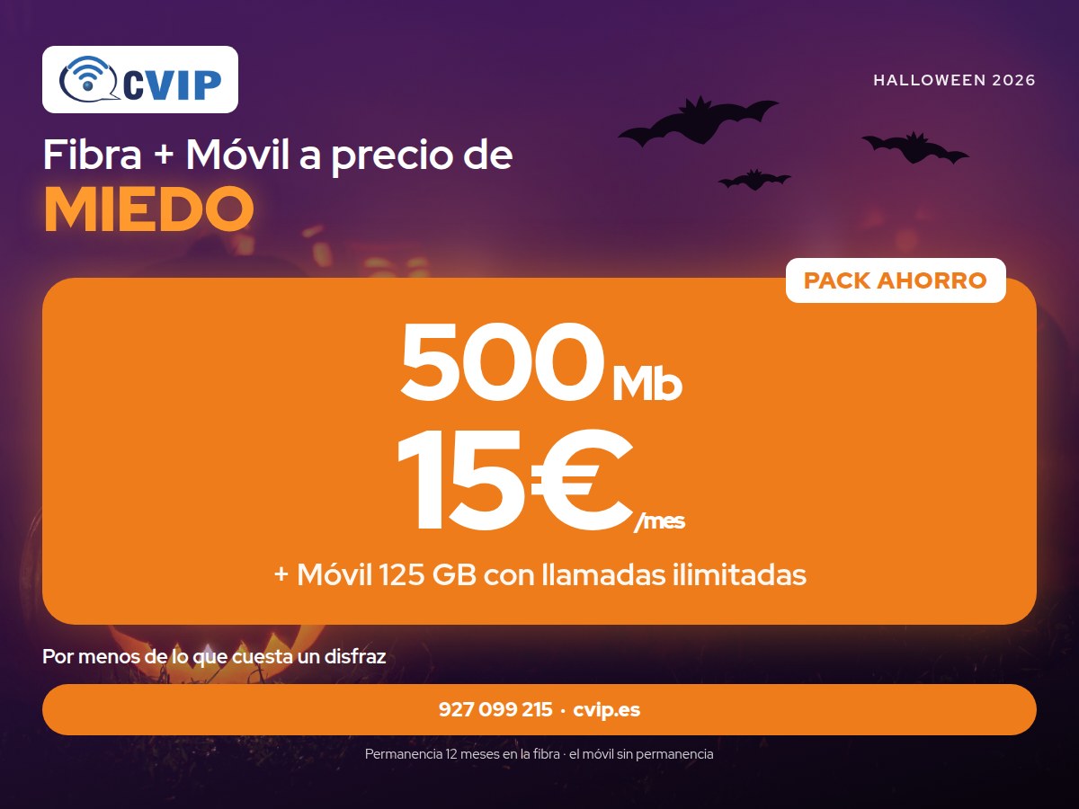 Pack de fibra 500 Mb y móvil 125 GB con llamadas ilimitadas por 15 € al mes