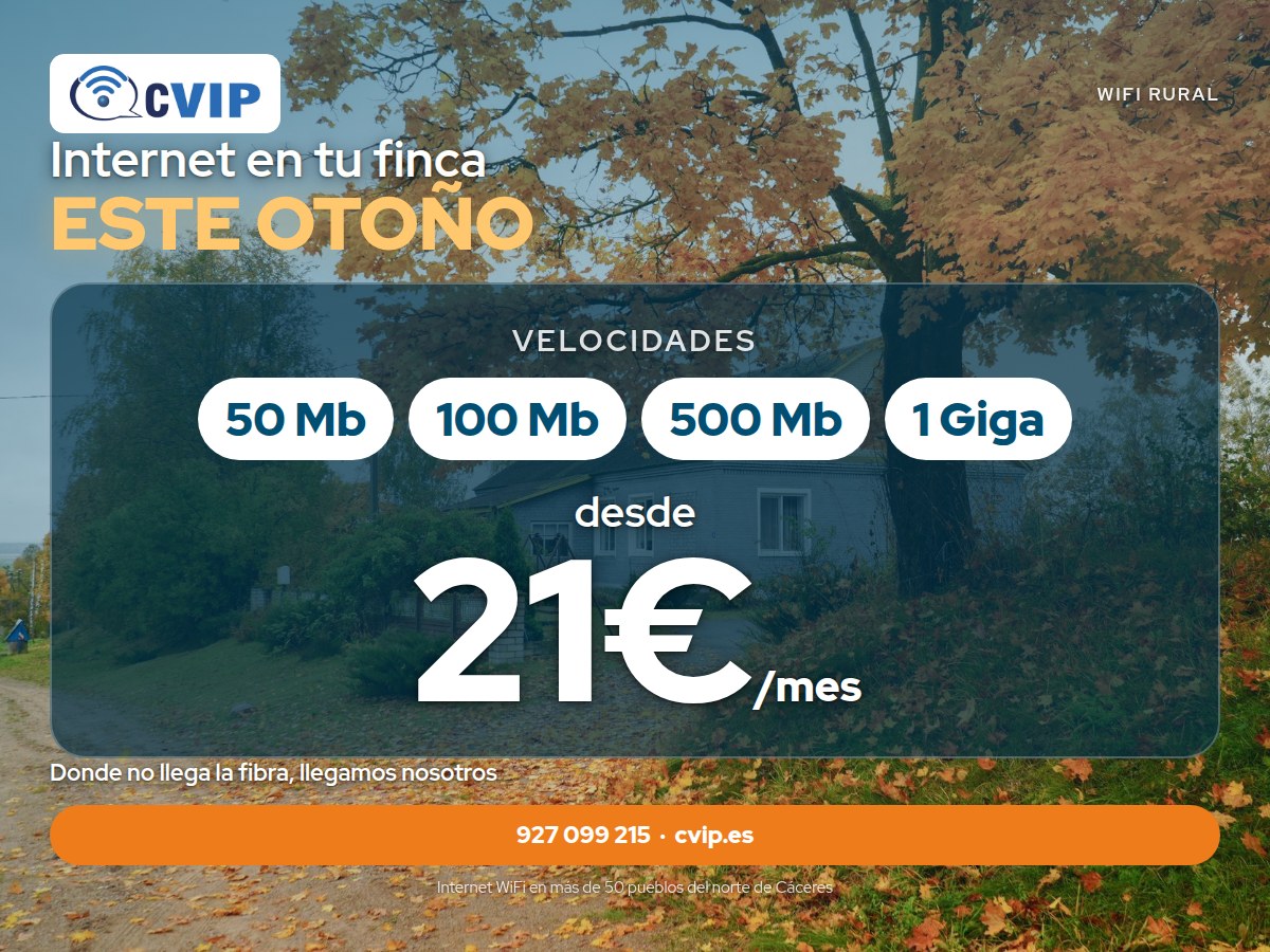 Internet WiFi rural para fincas desde 21 € al mes: 50 Mb, 100 Mb, 500 Mb y 1 Giga
